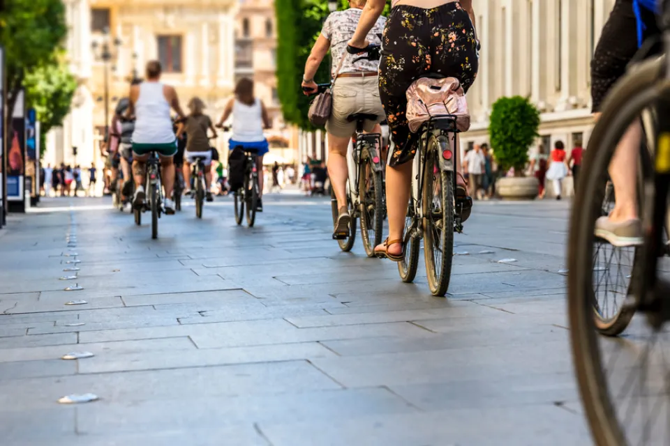 Group of bicyclists on a city street